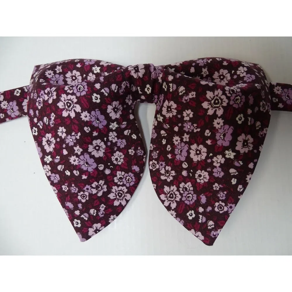 Oversized Burgundy Floral‎ Bow tie Vintage style 70s Wedding Prom Gift for Him